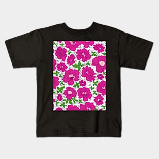 Retro Ramblin' Rose Pink and Green with Dots on White Kids T-Shirt